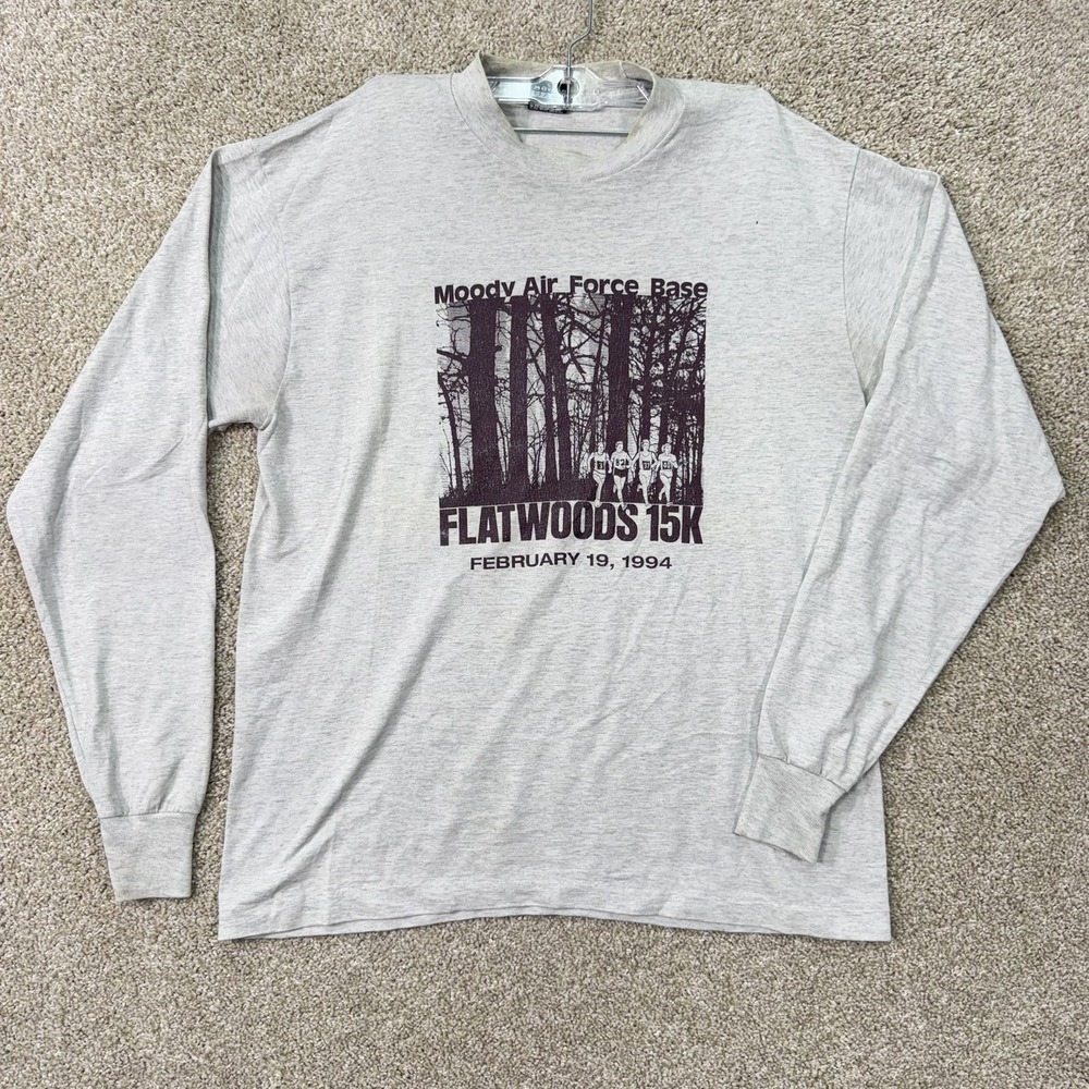 Best Fruit of the Loom Long Sleeve T-Shirt Mens L Gray 1994 Moody AFB Flatwoods